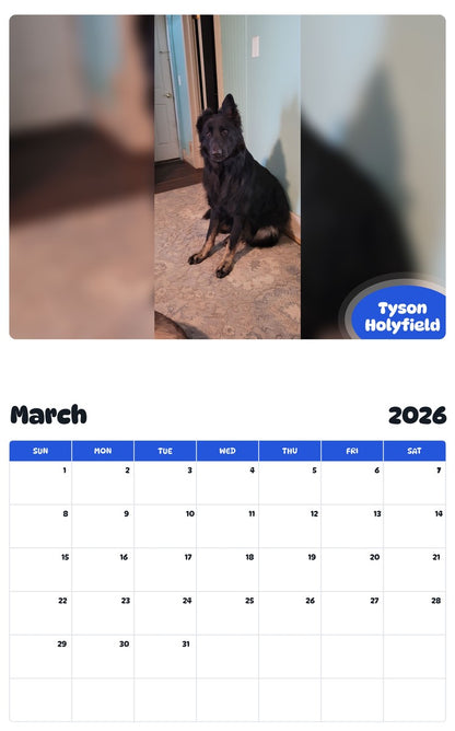 November 2025 - October 2026 Tyson Holyfield - Pawidols Pet Calendar