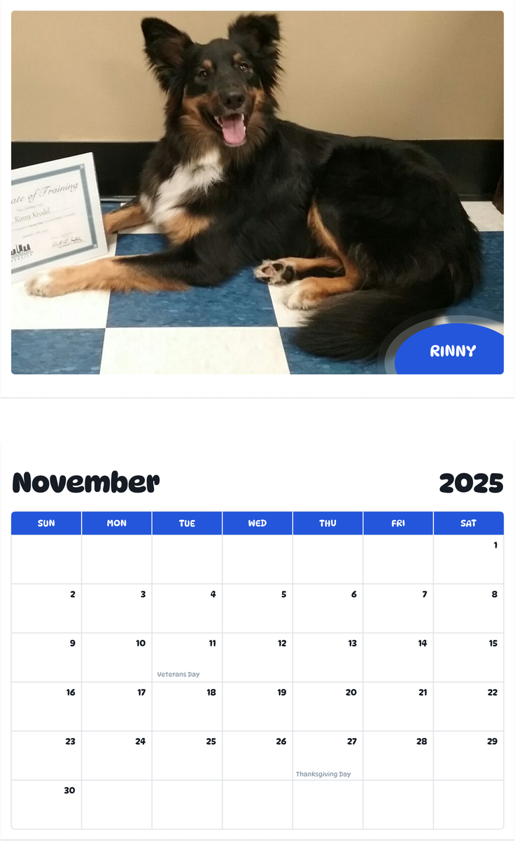 July 2025 - June 2026 Rinny - Pawidols Pet Calendar