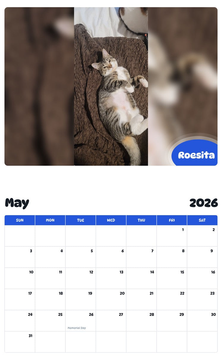 2026 - 2027 Roesita - Pawidols Pet Calendar