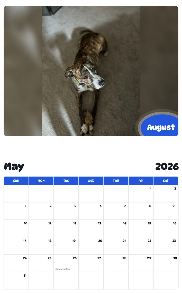 2026 - 2027 August - Pawidols Pet Calendar