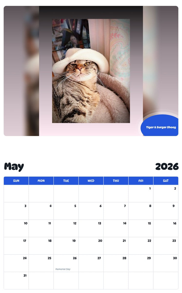 2026 - 2027 Tiger & Surgar Shoog - Pawidols Pet Calendar