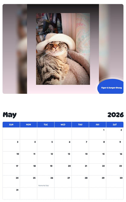 2026 - 2027 Tiger & Surgar Shoog - Pawidols Pet Calendar