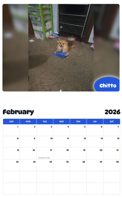 October 2025 - September 2026 Chitto - Pawidols Pet Calendar