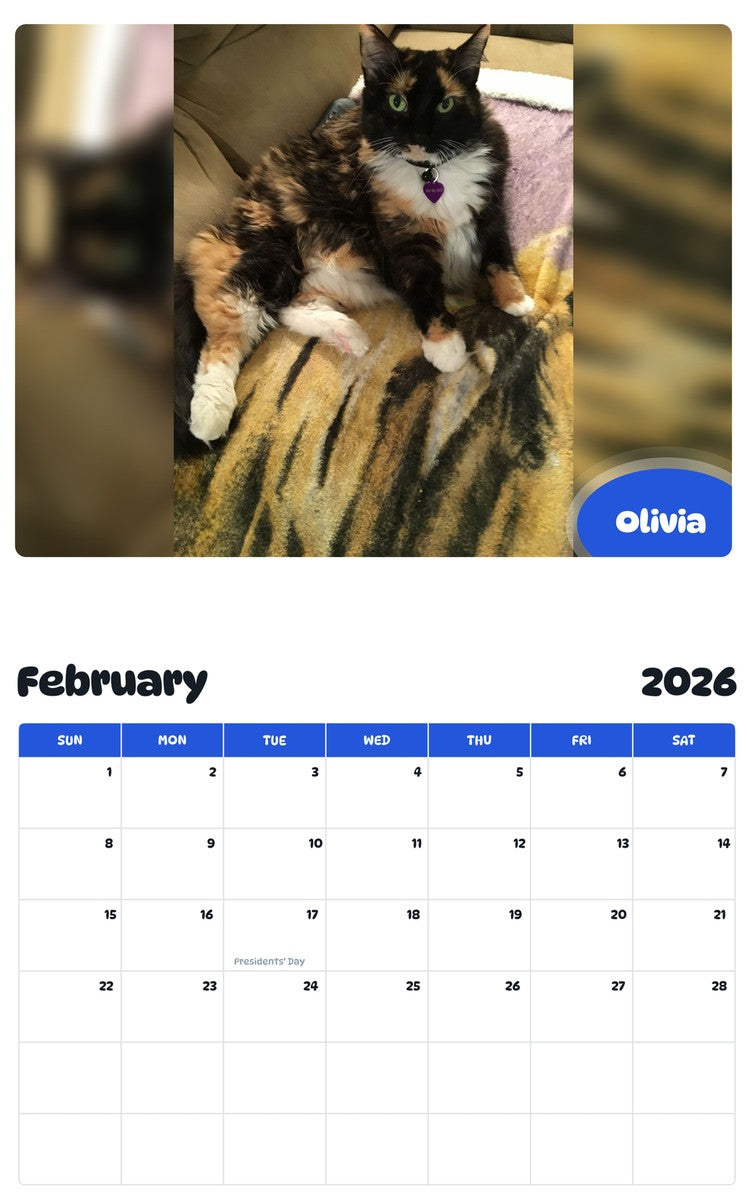 October 2025 - September 2026 Olivia - Pawidols Pet Calendar