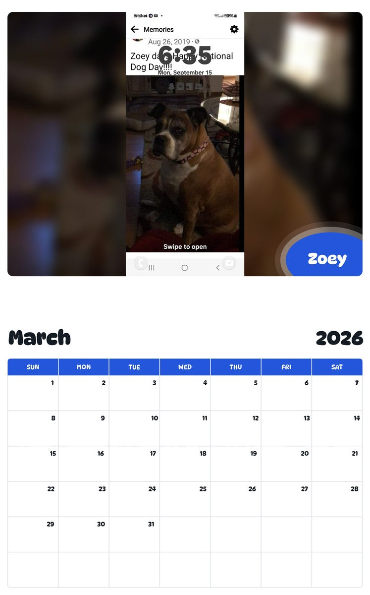 November 2025 - October 2026 Zoey - Pawidols Pet Calendar
