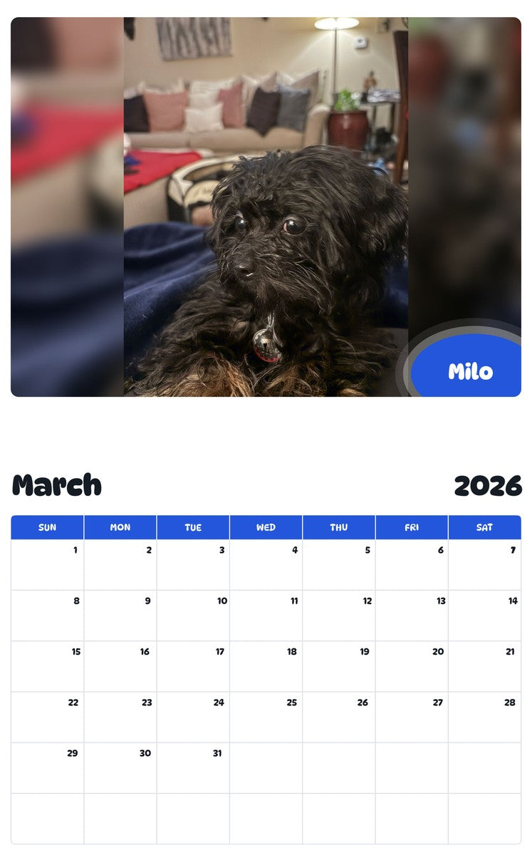 November 2025 - October 2026 Milo - Pawidols Pet Calendar