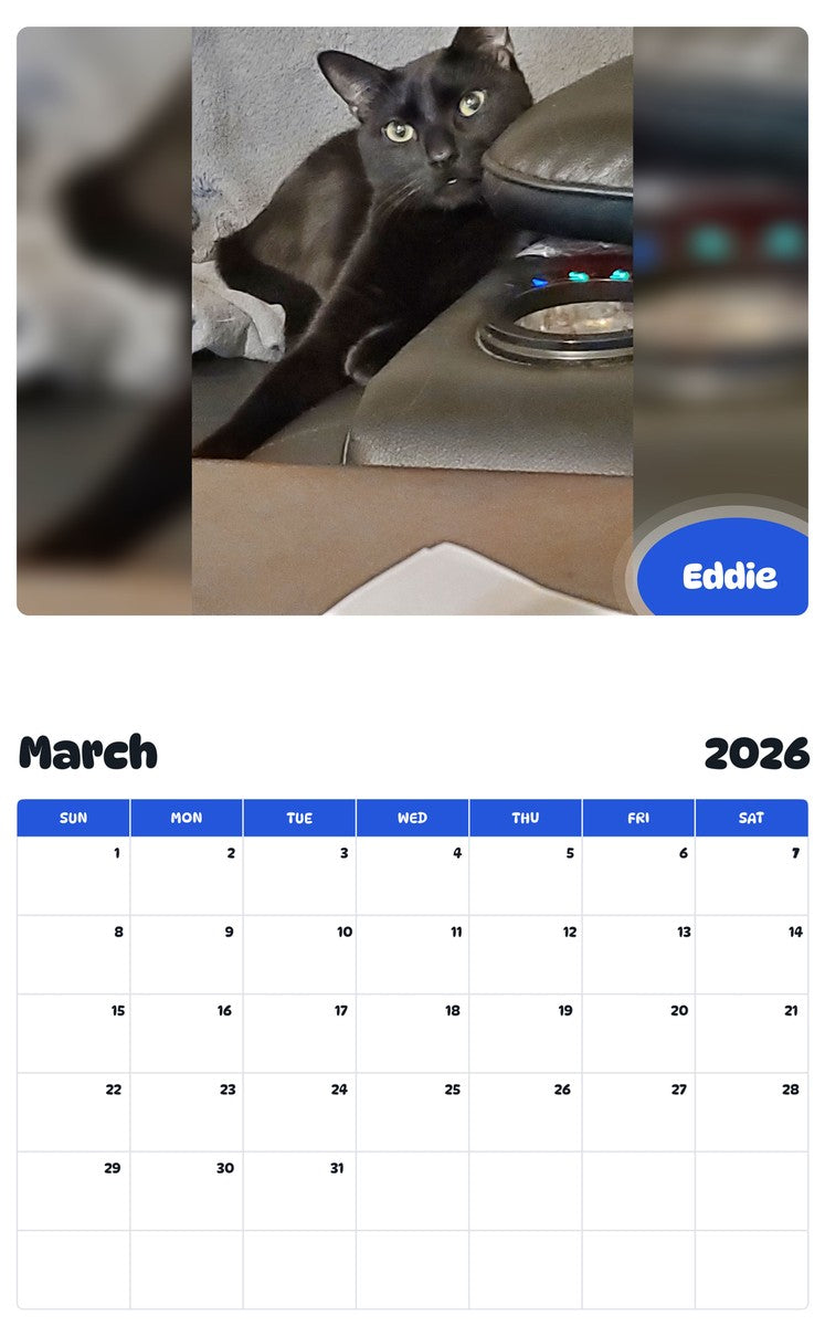 November 2025 - October 2026 Eddie - Pawidols Pet Calendar