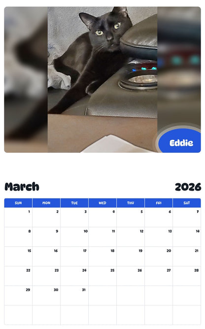 November 2025 - October 2026 Eddie - Pawidols Pet Calendar