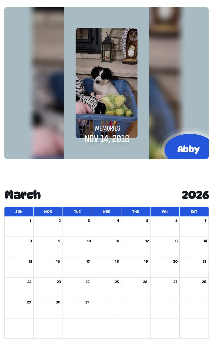 November 2025 - October 2026 Abby - Pawidols Pet Calendar