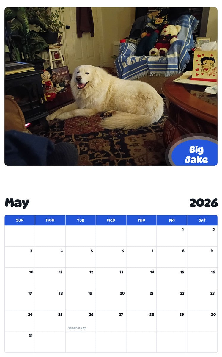 2026 - 2027 Big Jake - Pawidols Pet Calendar