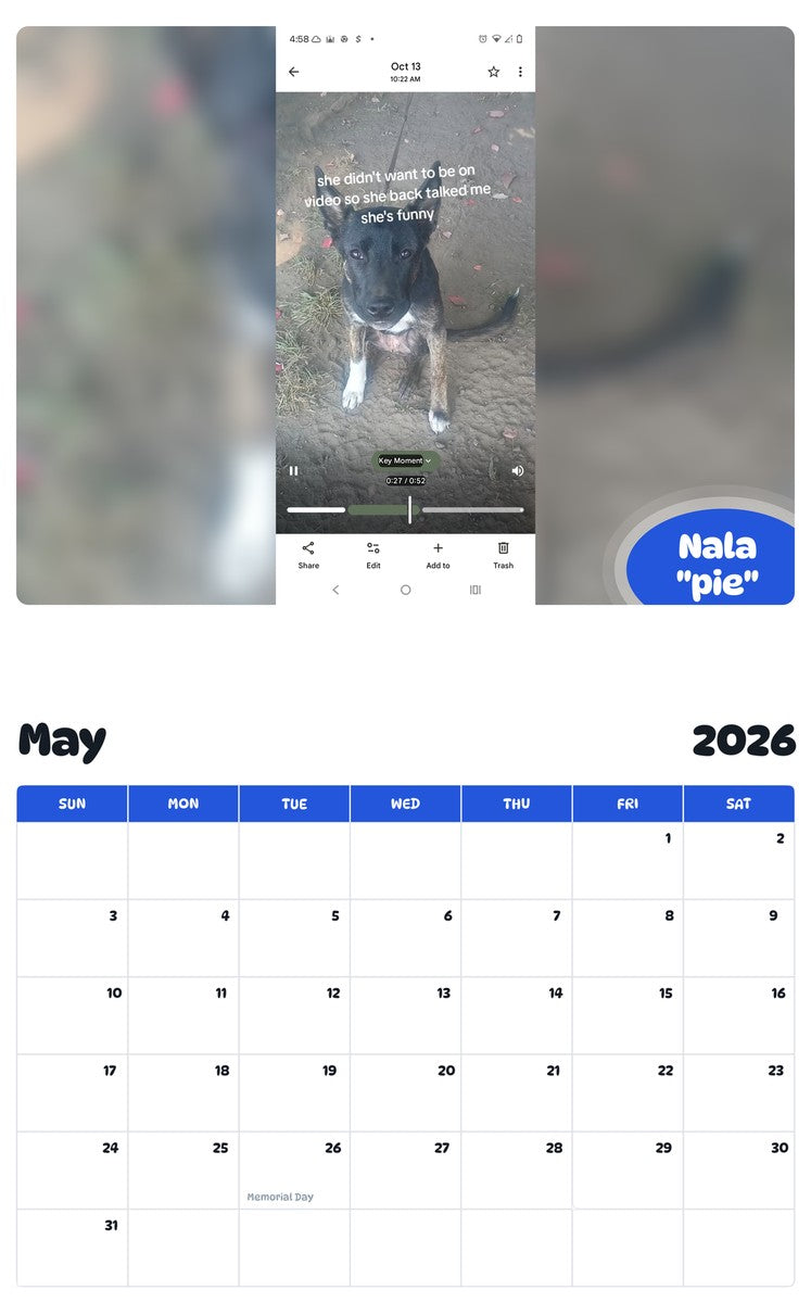 2026 - 2027 Nala "pie" - Pawidols Pet Calendar