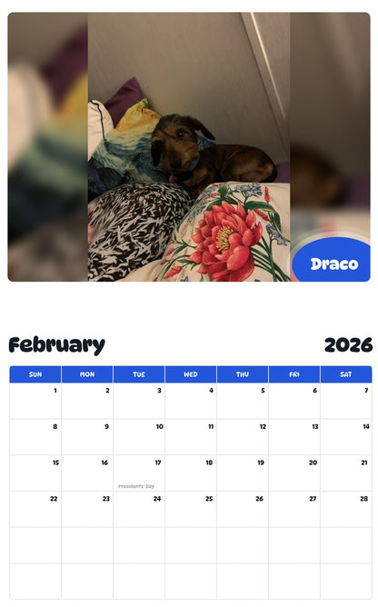 October 2025 - September 2026 Draco - Pawidols Pet Calendar