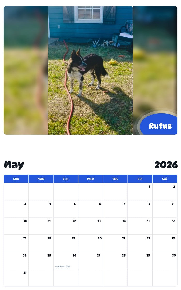 2026 - 2027 Rufus - Pawidols Pet Calendar