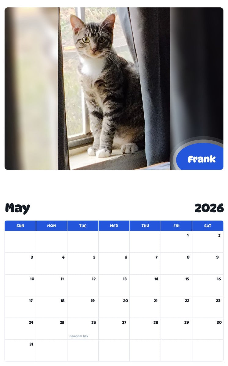 2026 - 2027 Frank - Pawidols Pet Calendar