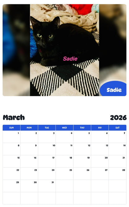 November 2025 - October 2026 Sadie - Pawidols Pet Calendar