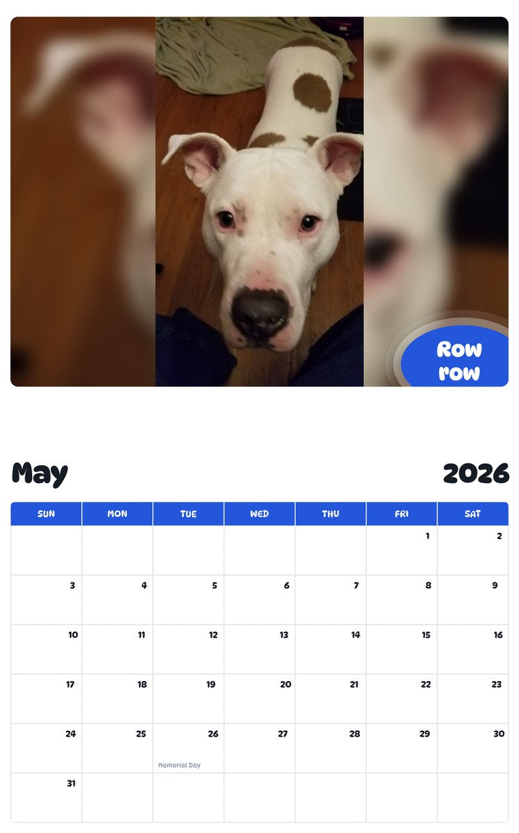 2026 - 2027 Row row - Pawidols Pet Calendar
