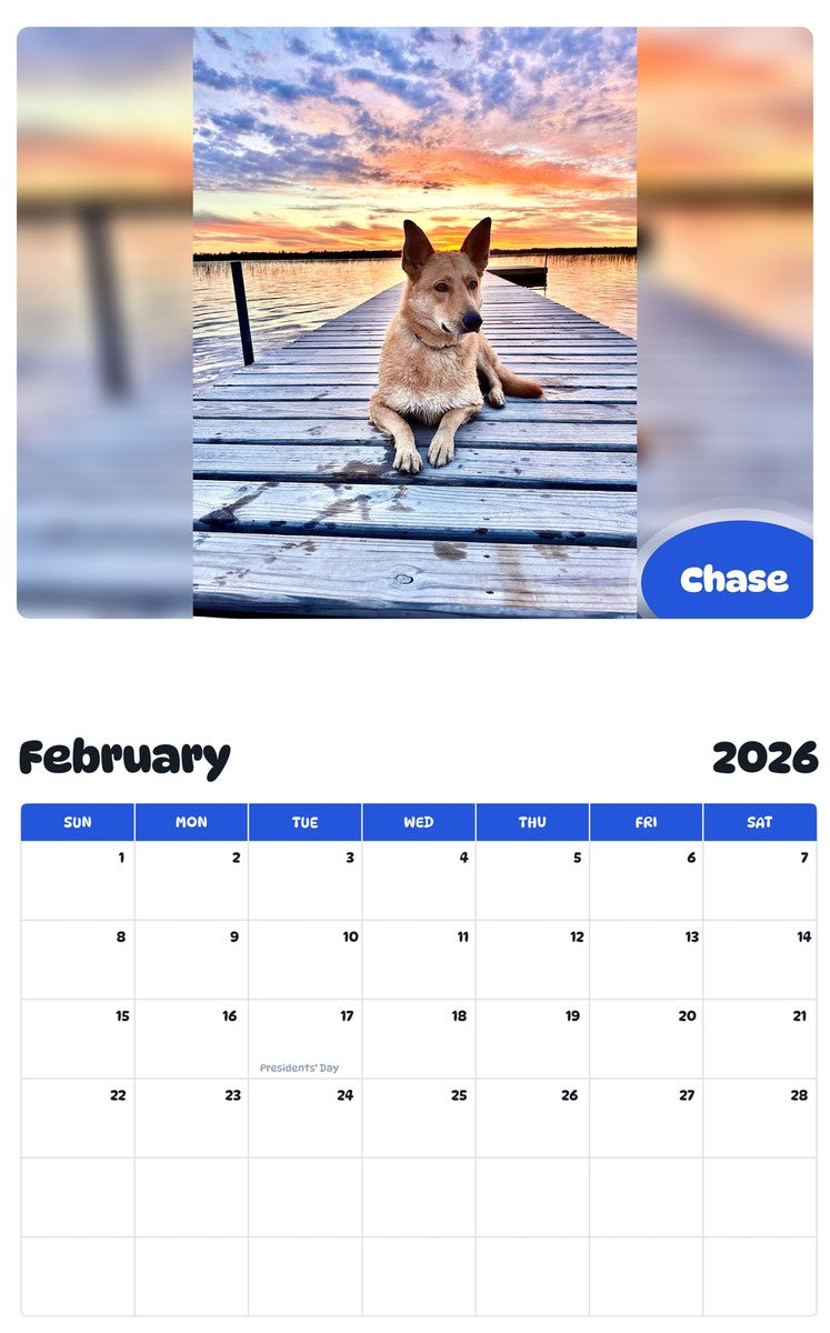 November 2025 - October 2026 Chase - Pawidols Pet Calendar