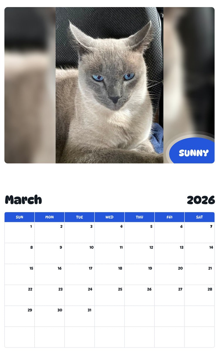November 2025 - October 2026 SUNNY - Pawidols Pet Calendar