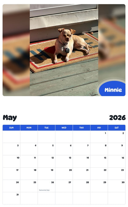 2026 - 2027 Minnie - Pawidols Pet Calendar