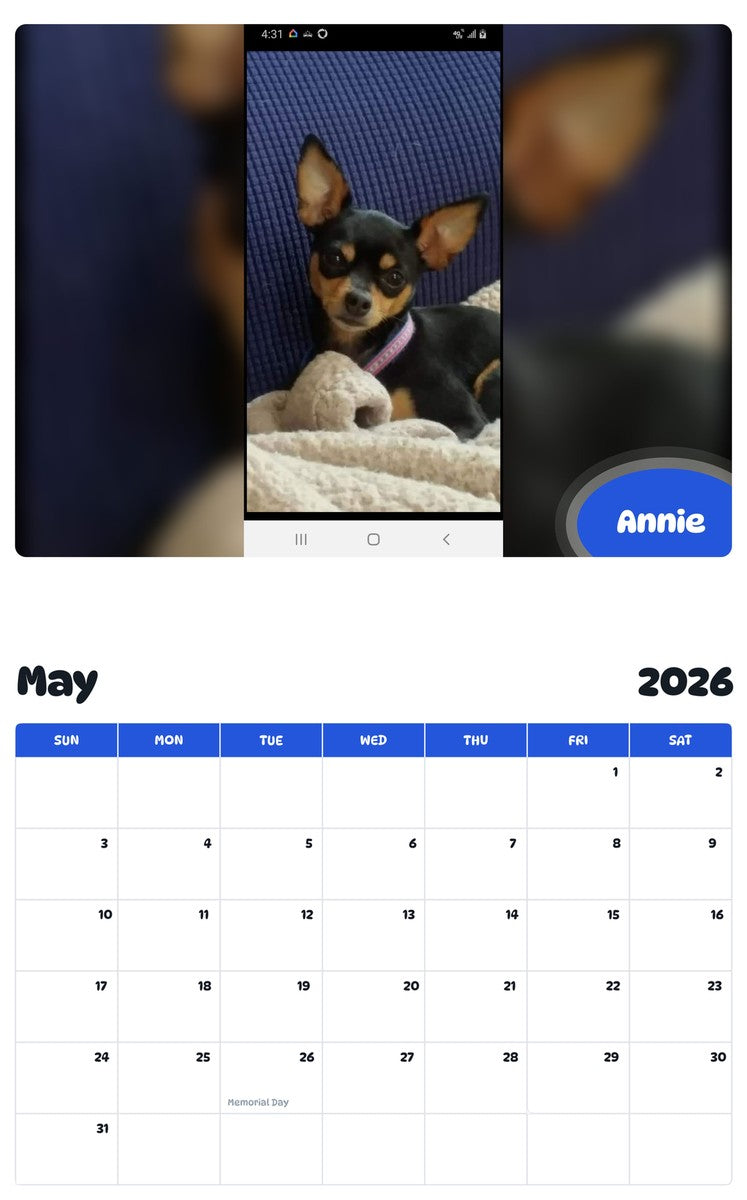 2026 - 2027 Annie - Pawidols Pet Calendar