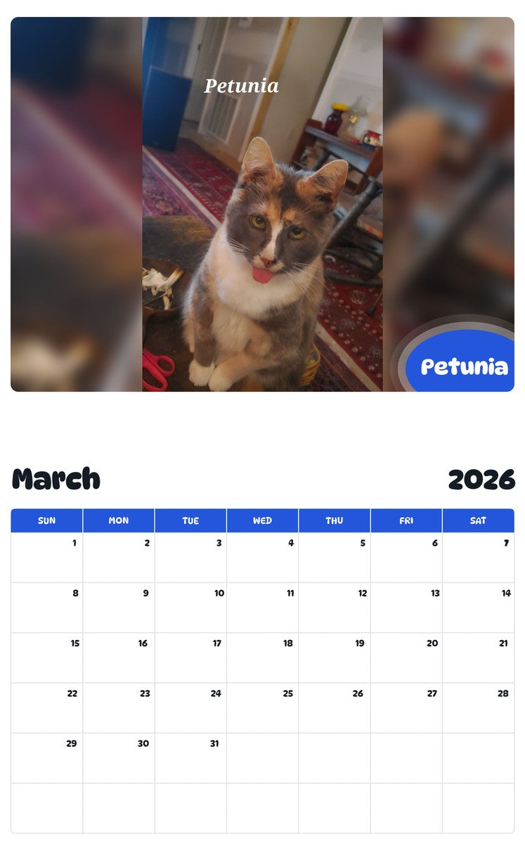 November 2025 - October 2026 Petunia - Pawidols Pet Calendar