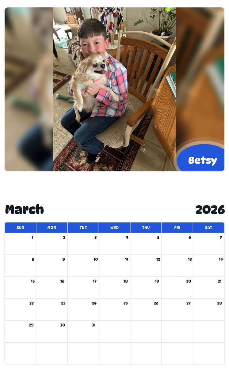 November 2025 - October 2026 Betsy - Pawidols Pet Calendar