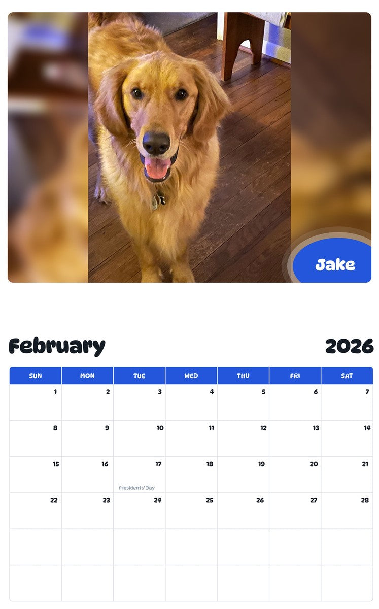 October 2025 - September 2026 Jake - Pawidols Pet Calendar