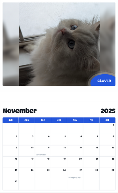 July 2025 - June 2026 Clover - Pawidols Pet Calendar
