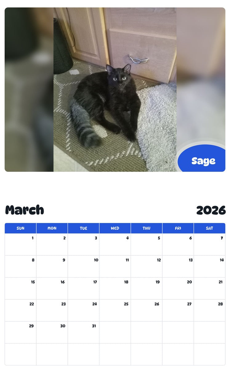 November 2025 - October 2026 Sage - Pawidols Pet Calendar