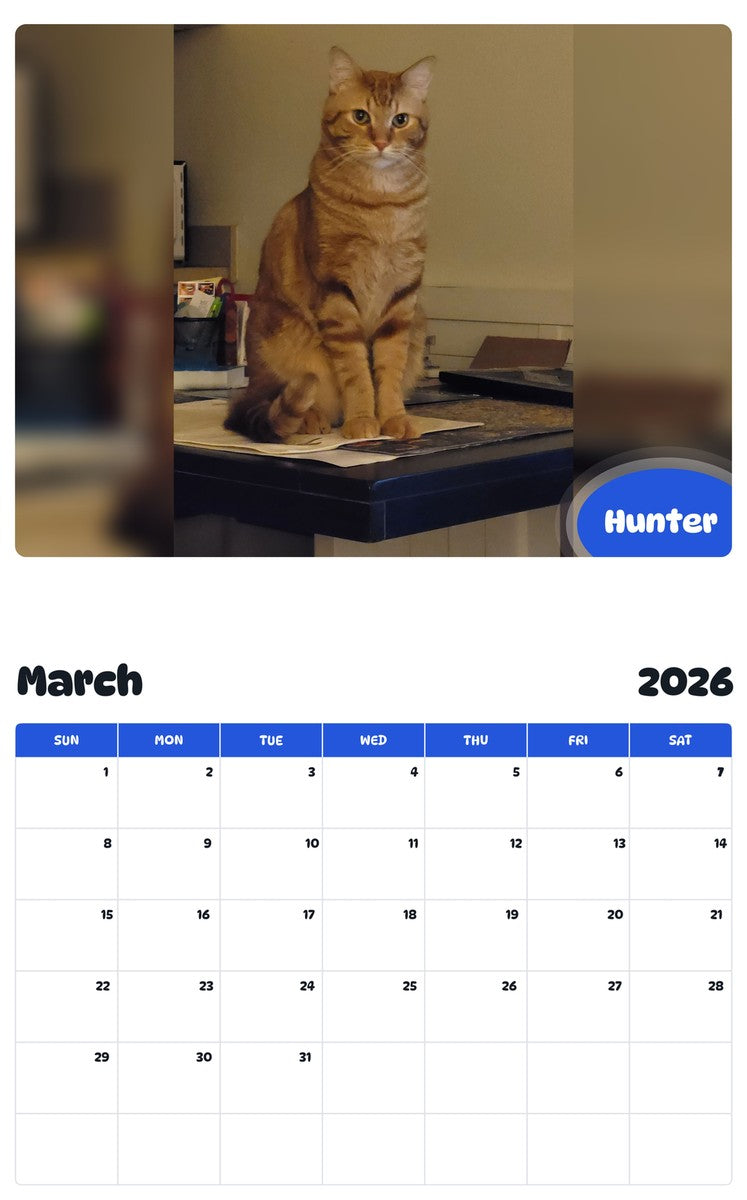November 2025 - October 2026 Hunter - Pawidols Pet Calendar