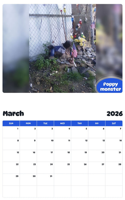 November 2025 - October 2026 Poppy monster - Pawidols Pet Calendar