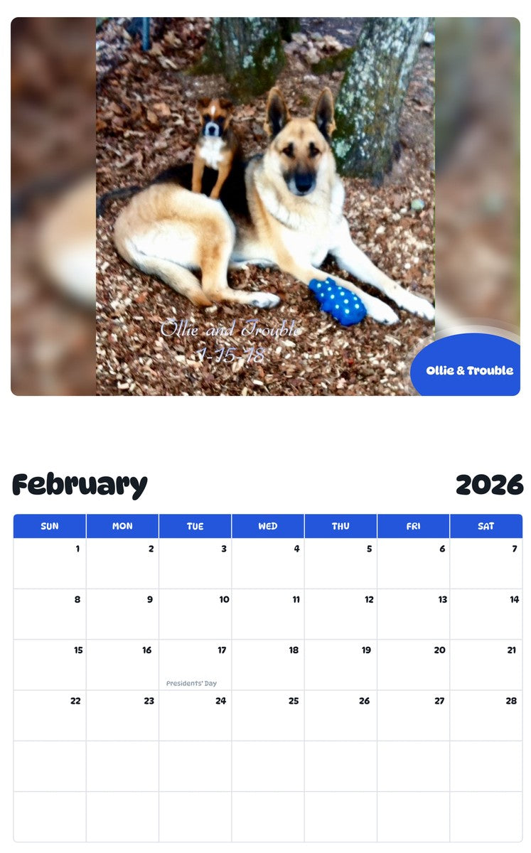 October 2025 - September 2026 Ollie & Trouble - Pawidols Pet Calendar
