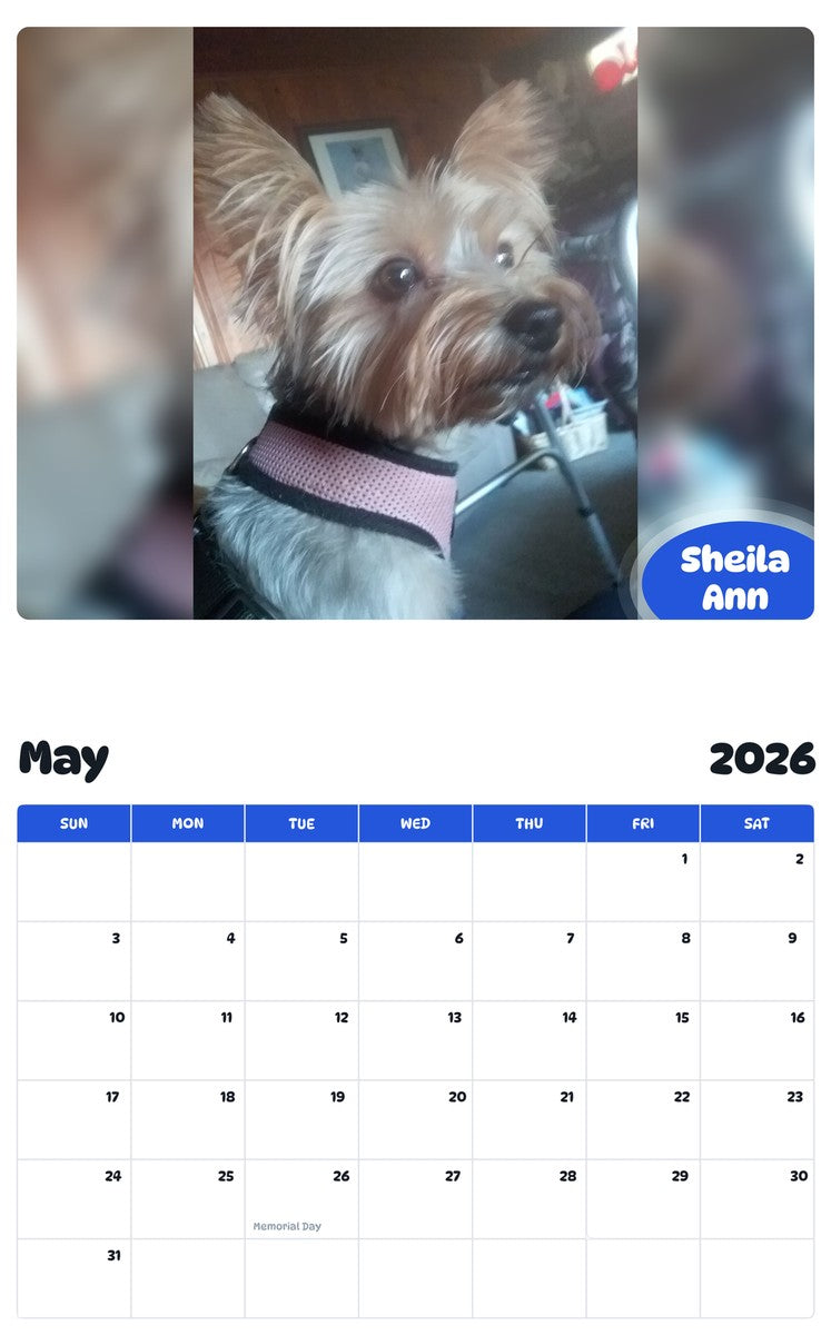 2026 - 2027 Sheila Ann - Pawidols Pet Calendar