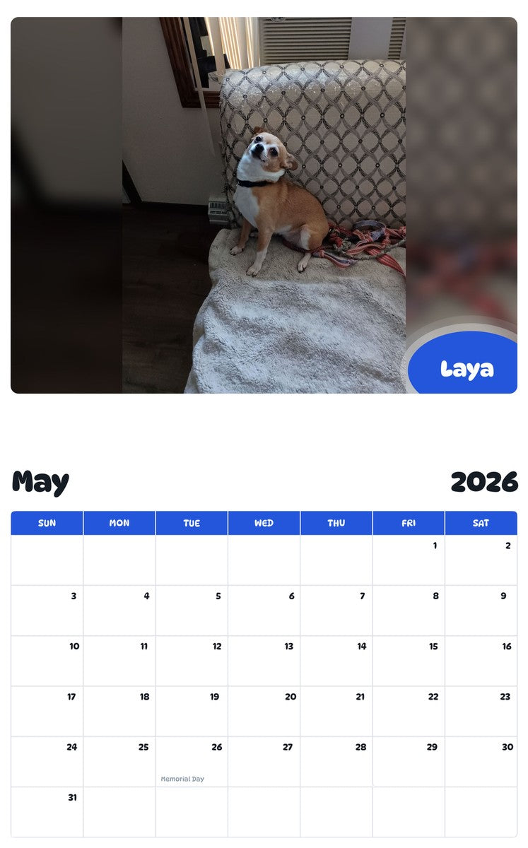 2026 - 2027 Laya - Pawidols Pet Calendar