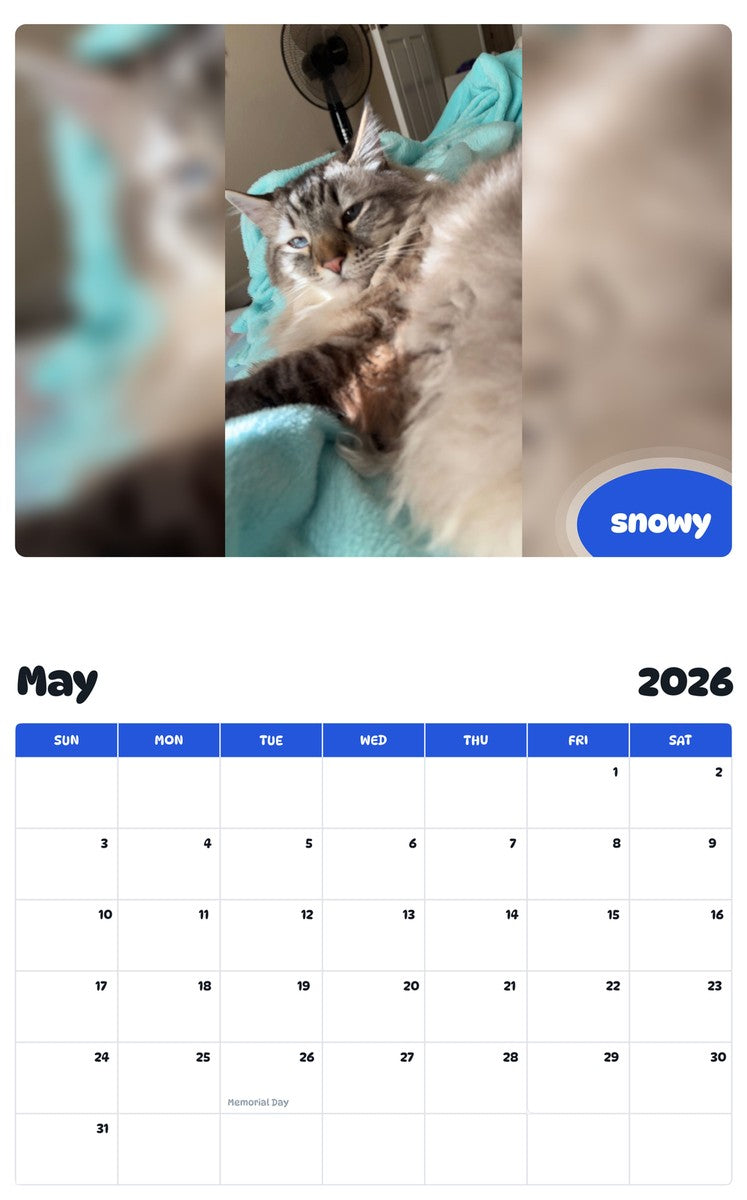 2026 - 2027 snowy - Pawidols Pet Calendar