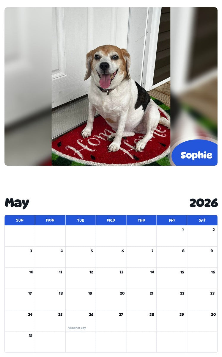 2026 - 2027 Sophie - Pawidols Pet Calendar
