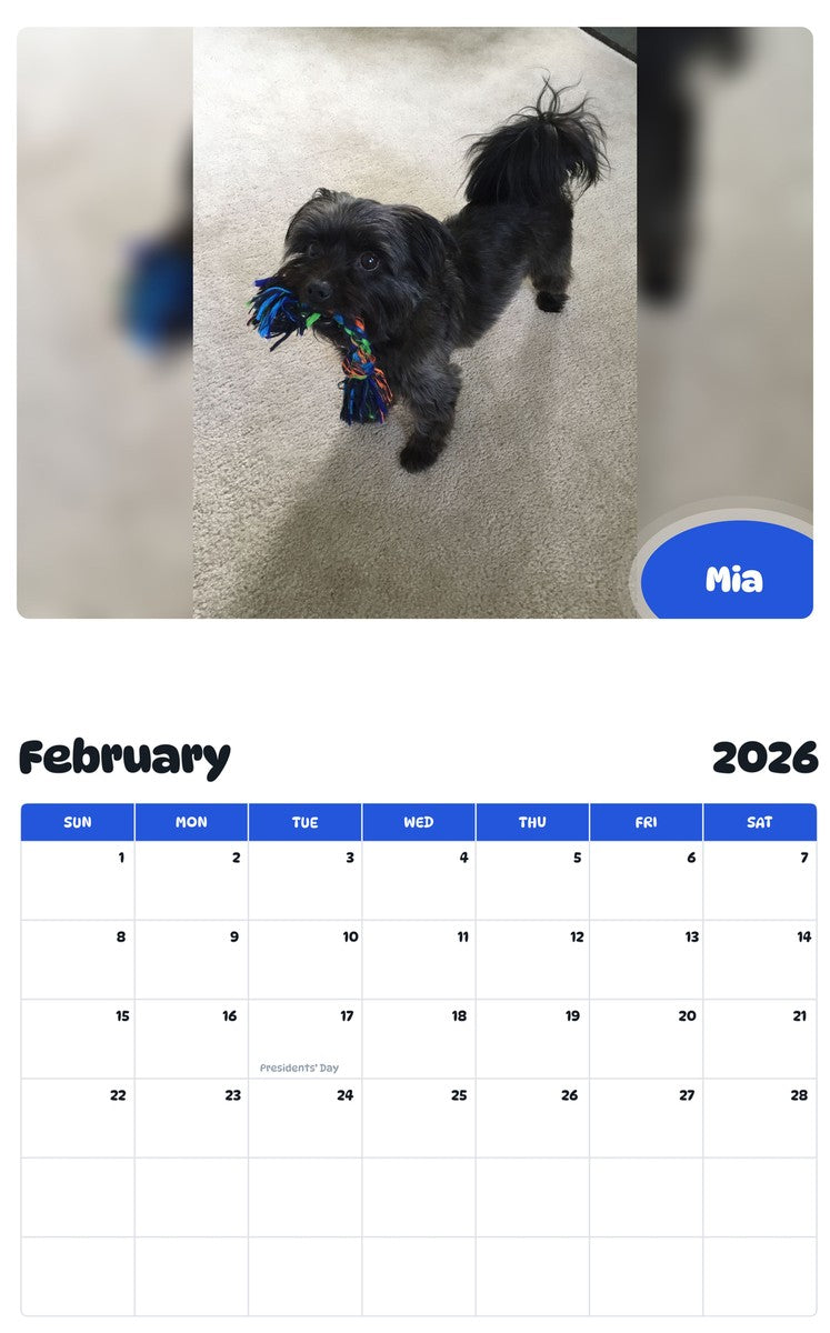 October 2025 - September 2026 Mia - Pawidols Pet Calendar