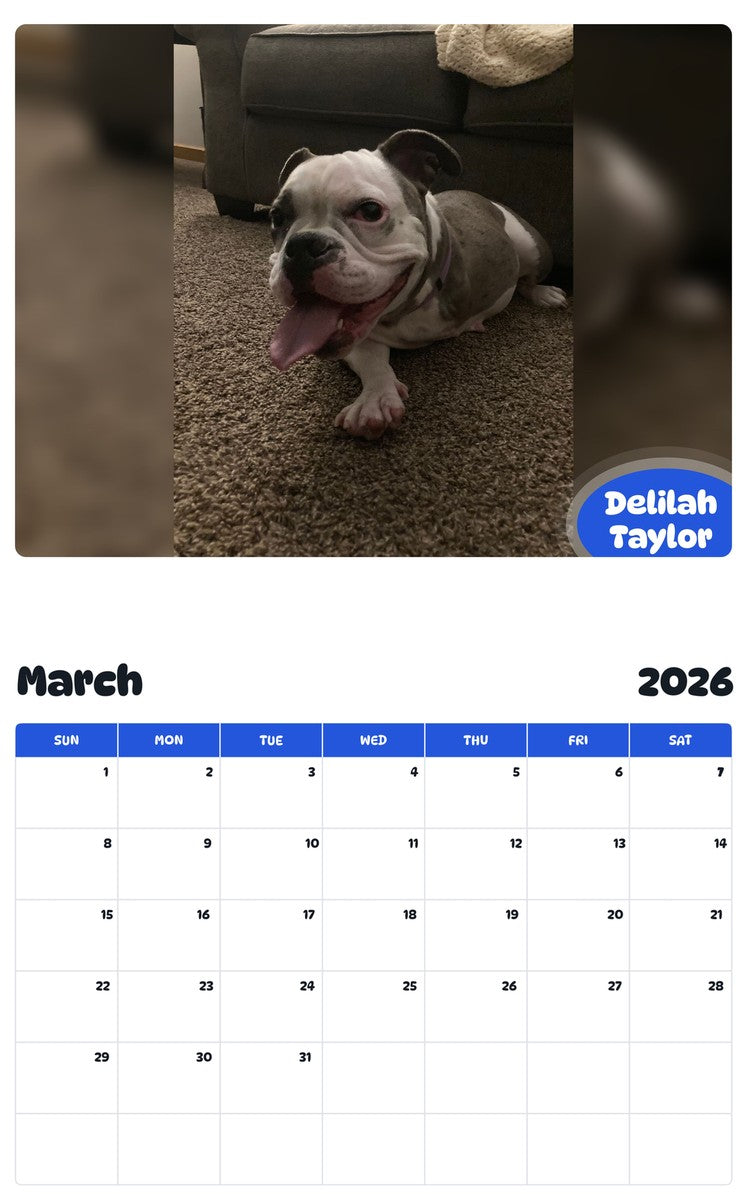 November 2025 - October 2026 Delilah Taylor - Pawidols Pet Calendar