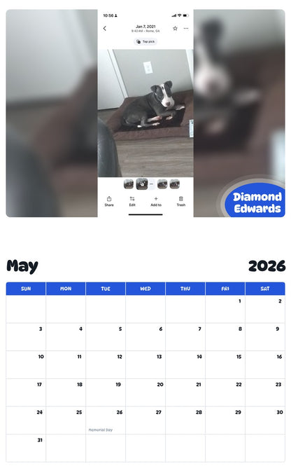 2026 - 2027 Diamond Edwards - Pawidols Pet Calendar