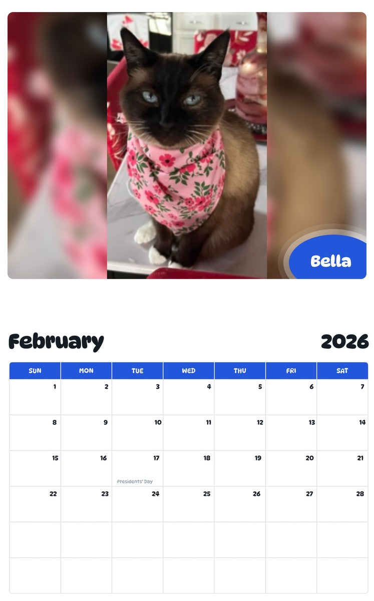 October 2025 - September 2026 Bella - Pawidols Pet Calendar