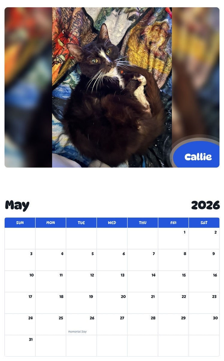 2026 - 2027 Callie - Pawidols Pet Calendar