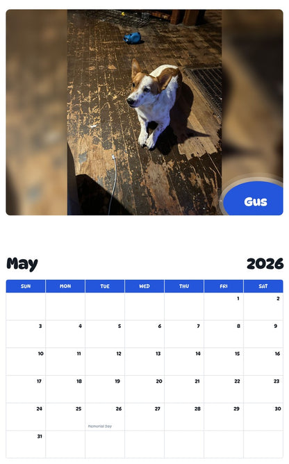 2026 - 2027 Gus - Pawidols Pet Calendar