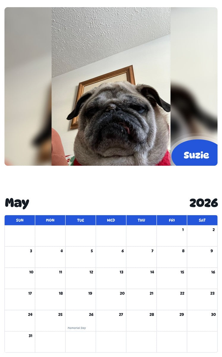 2026 - 2027 Suzie - Pawidols Pet Calendar