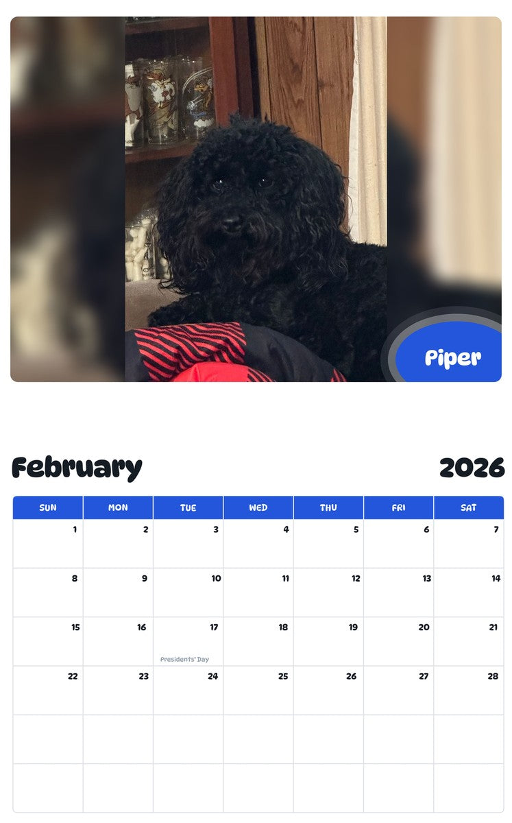 October 2025 - September 2026 Piper - Pawidols Pet Calendar