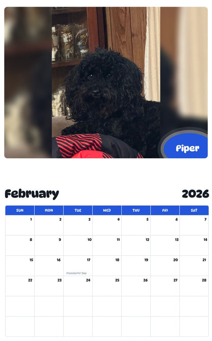 October 2025 - September 2026 Piper - Pawidols Pet Calendar