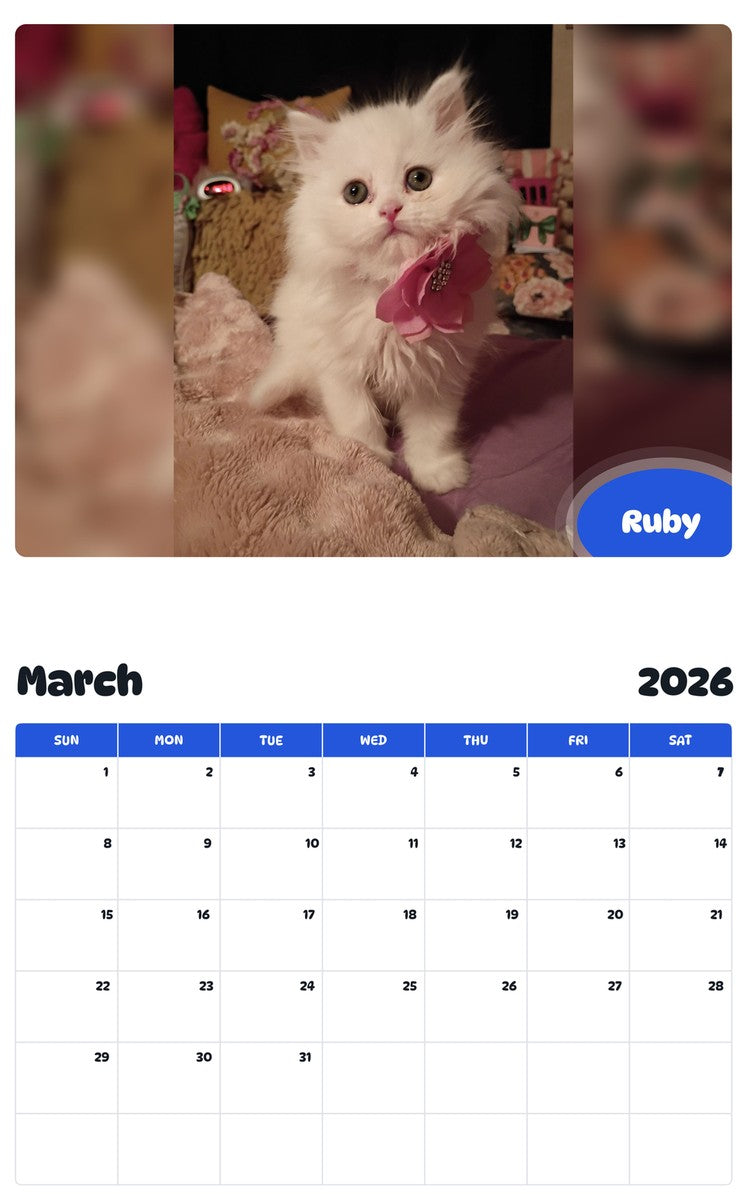 November 2025 - October 2026 Ruby - Pawidols Pet Calendar
