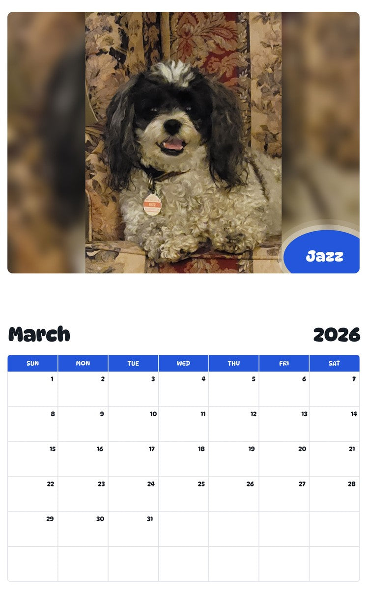 November 2025 - October 2026 Jazz - Pawidols Pet Calendar