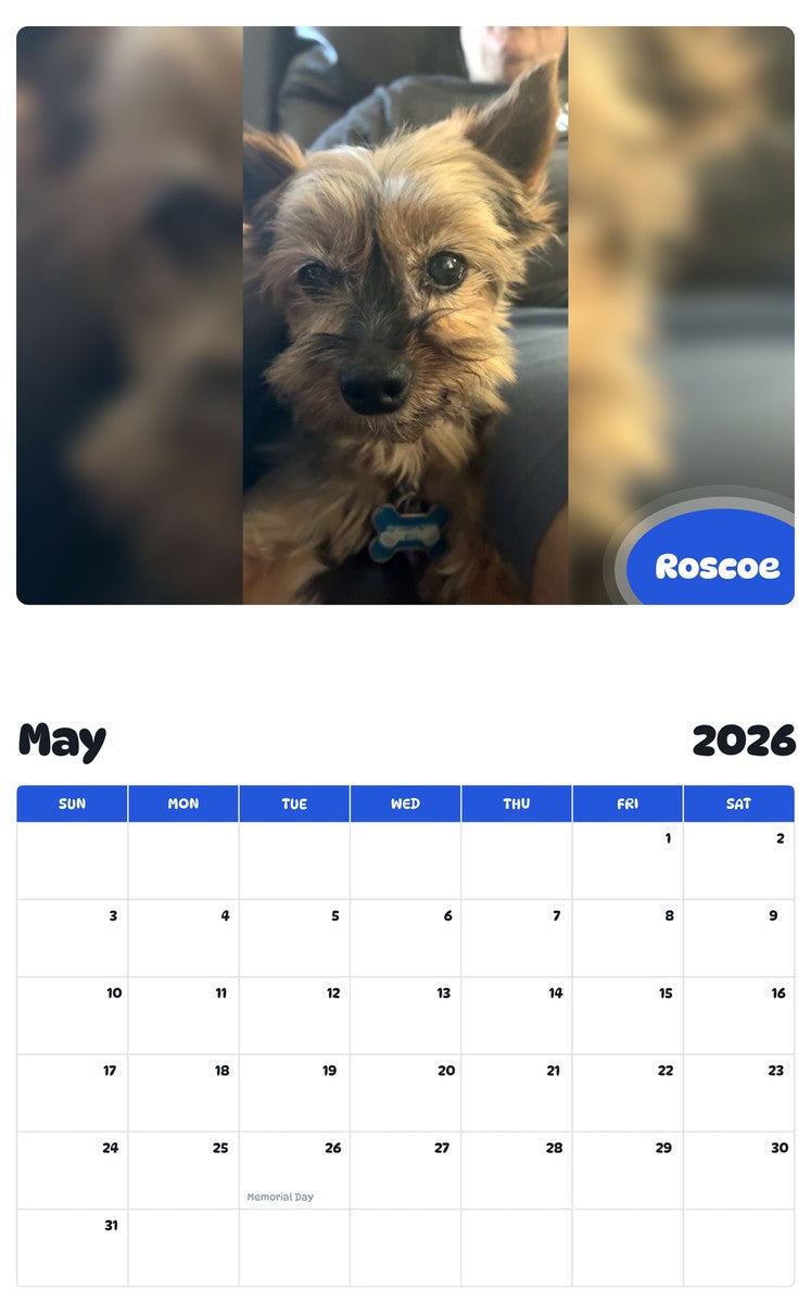 2026 - 2027 Roscoe - Pawidols Pet Calendar