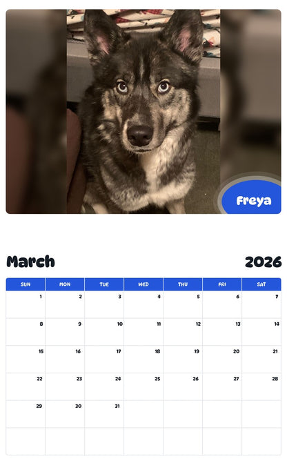 November 2025 - October 2026 Freya - Pawidols Pet Calendar