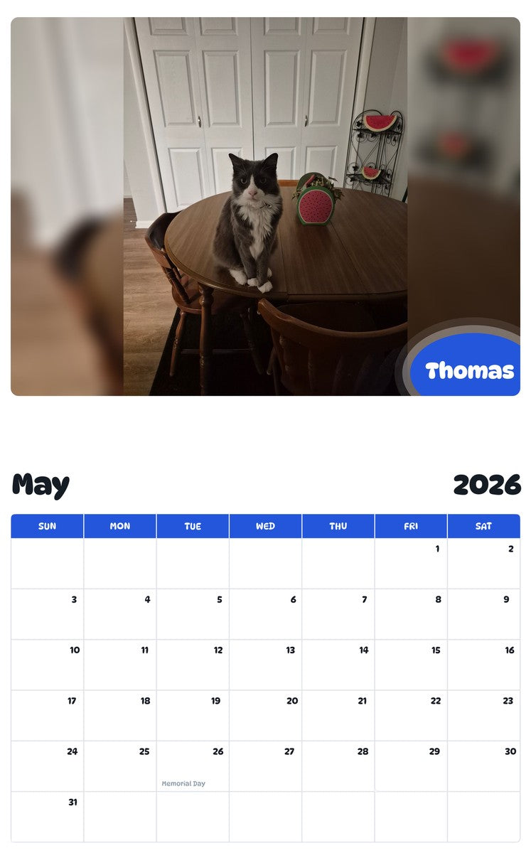 2026 - 2027 Thomas - Pawidols Pet Calendar